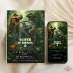 Prehistoric Dinosaur Birthday Invitation - editable Canva template gallery image