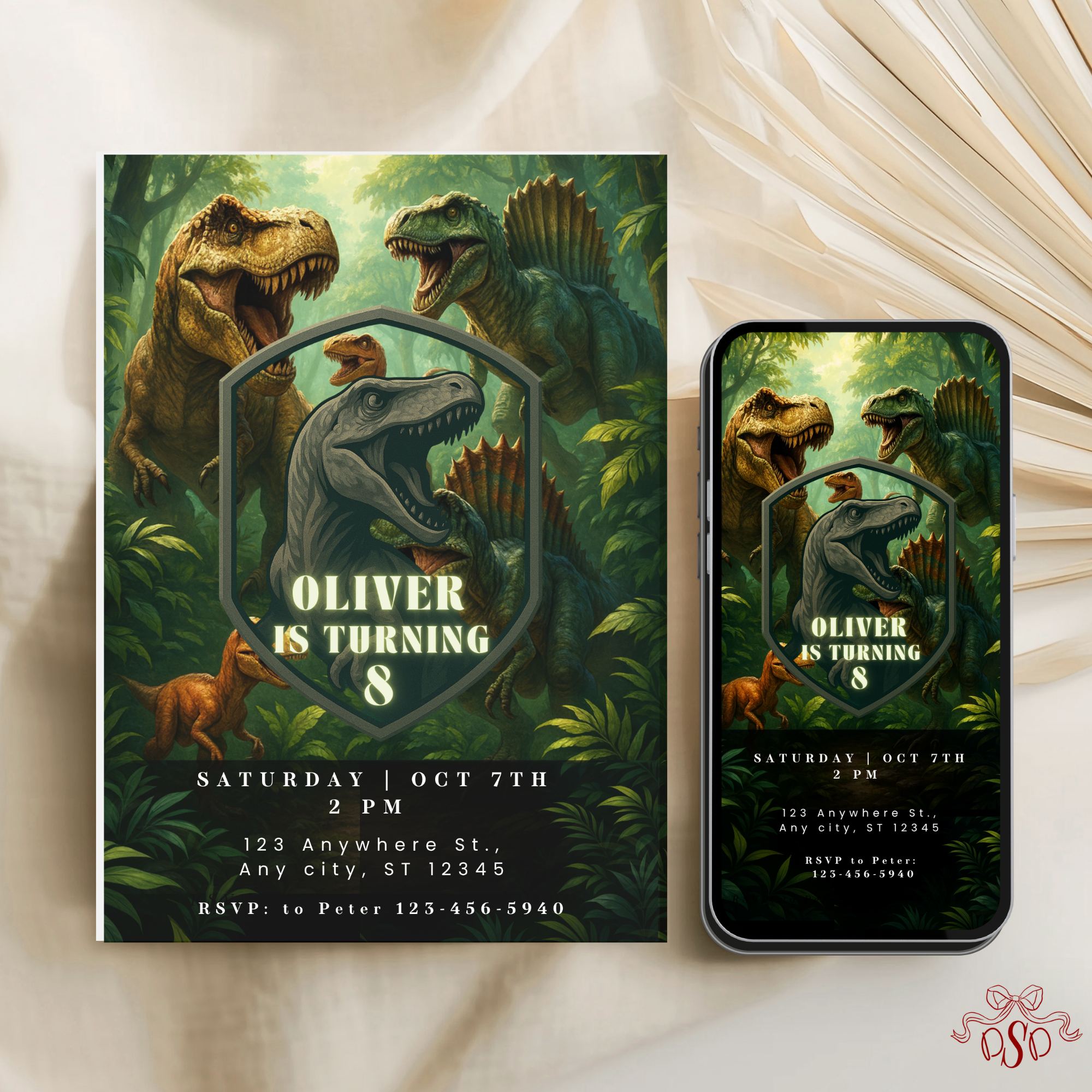 Prehistoric Dinosaur Birthday Invitation - editable Canva template gallery image