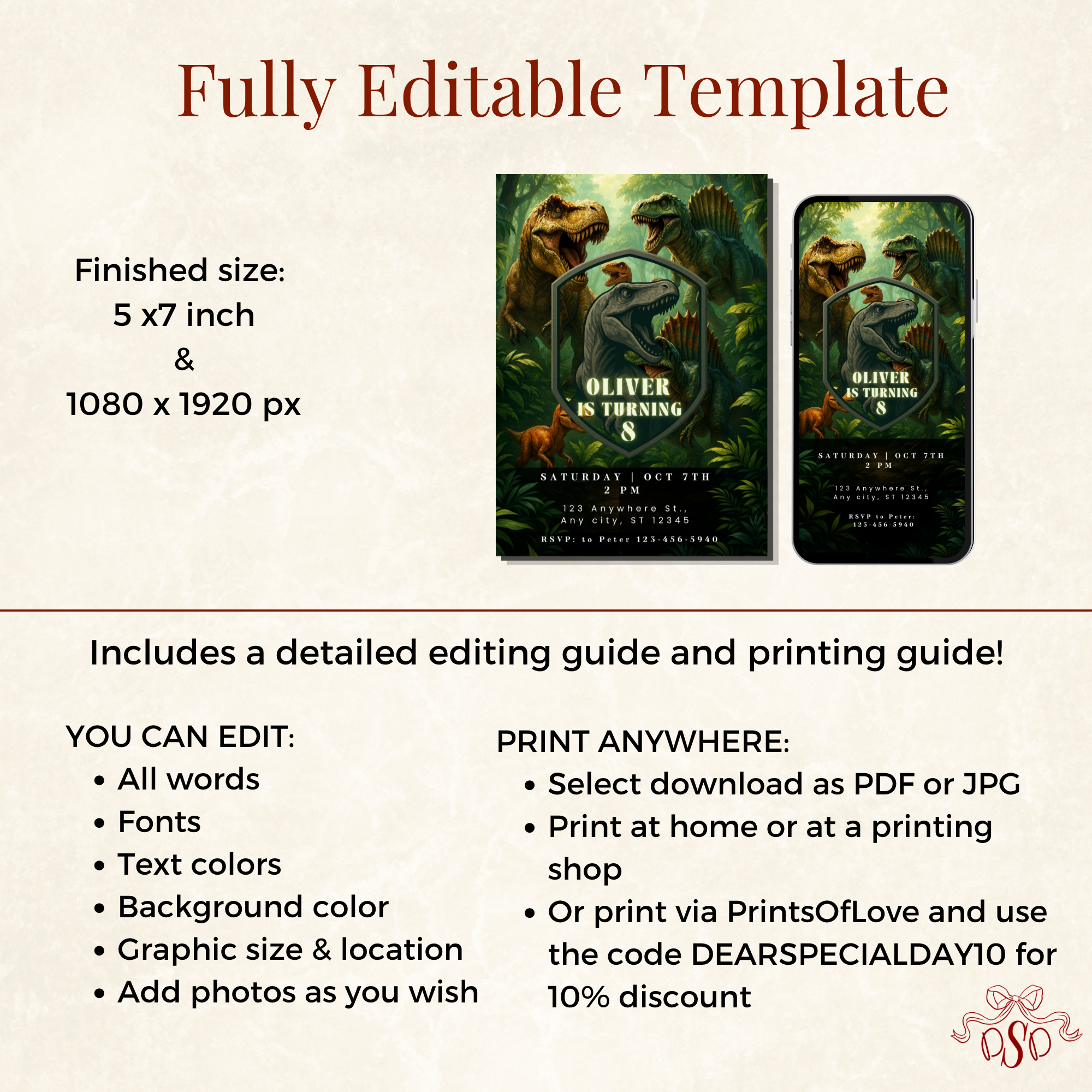 Prehistoric Dinosaur Birthday Invitation - styled invitation mockup