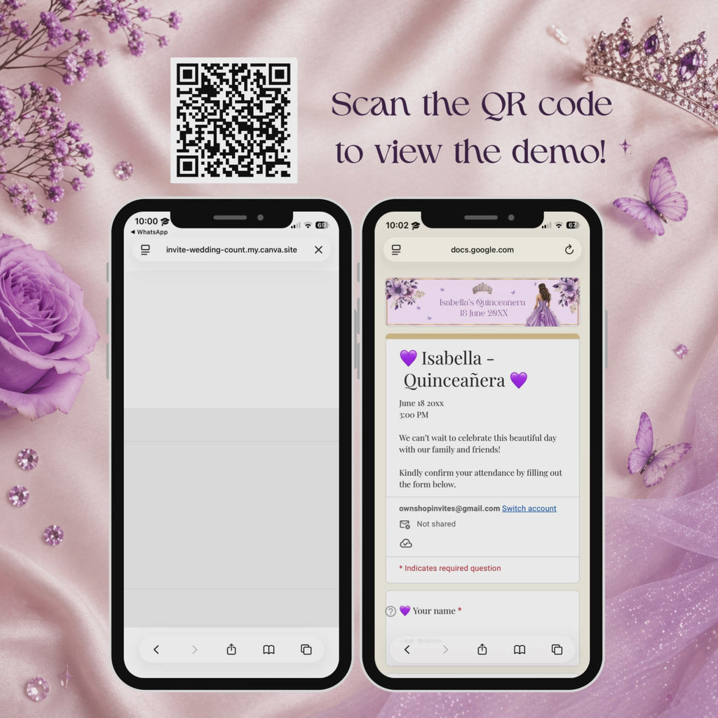 Purple Floral and Butterfly Quinceañera Website Invitation