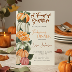 Pumpkin Orange and Green Thanksgiving Dinner Invitation - main design preview
