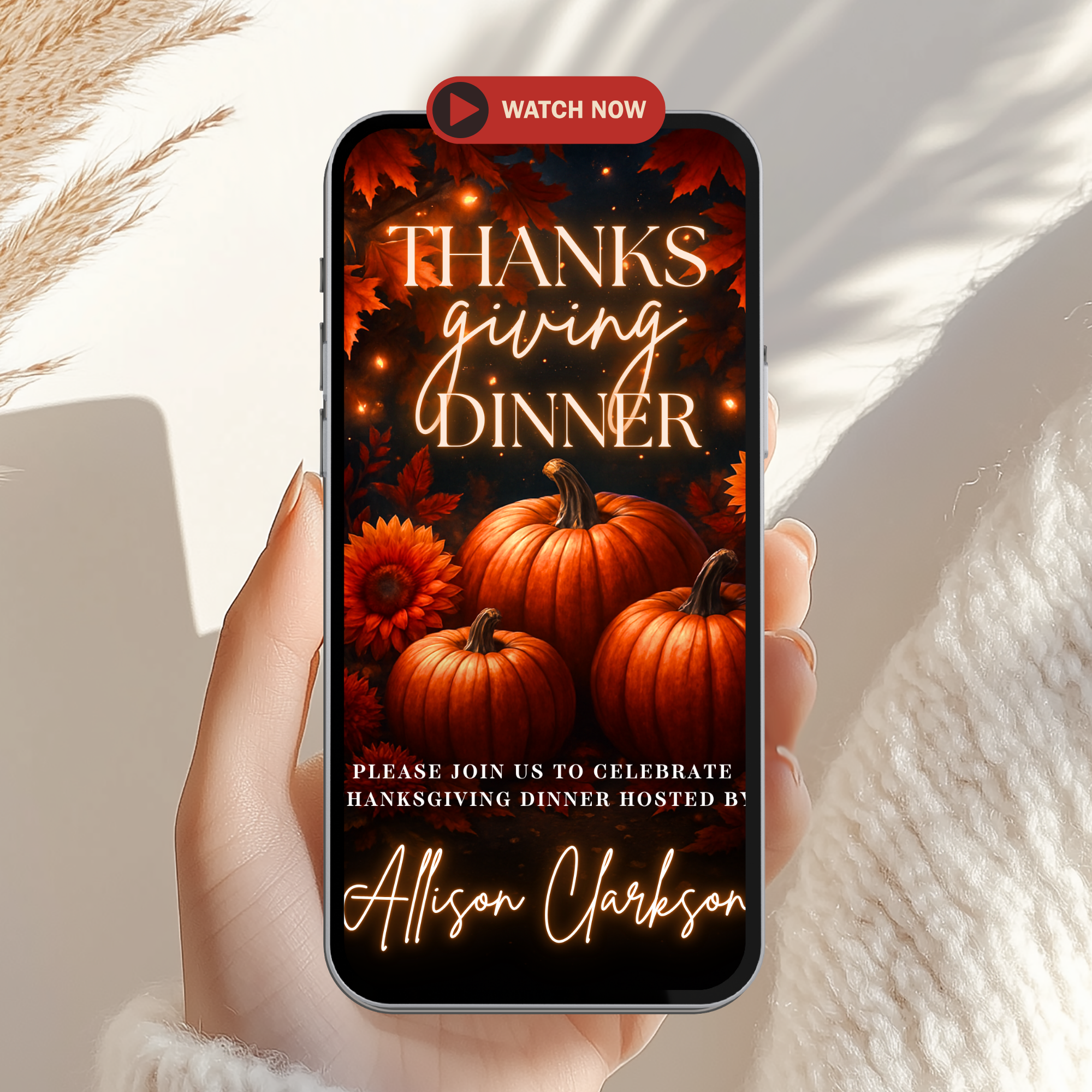 Pumpkin Thanksgiving Dinner Invitation Animated Video - main design preview