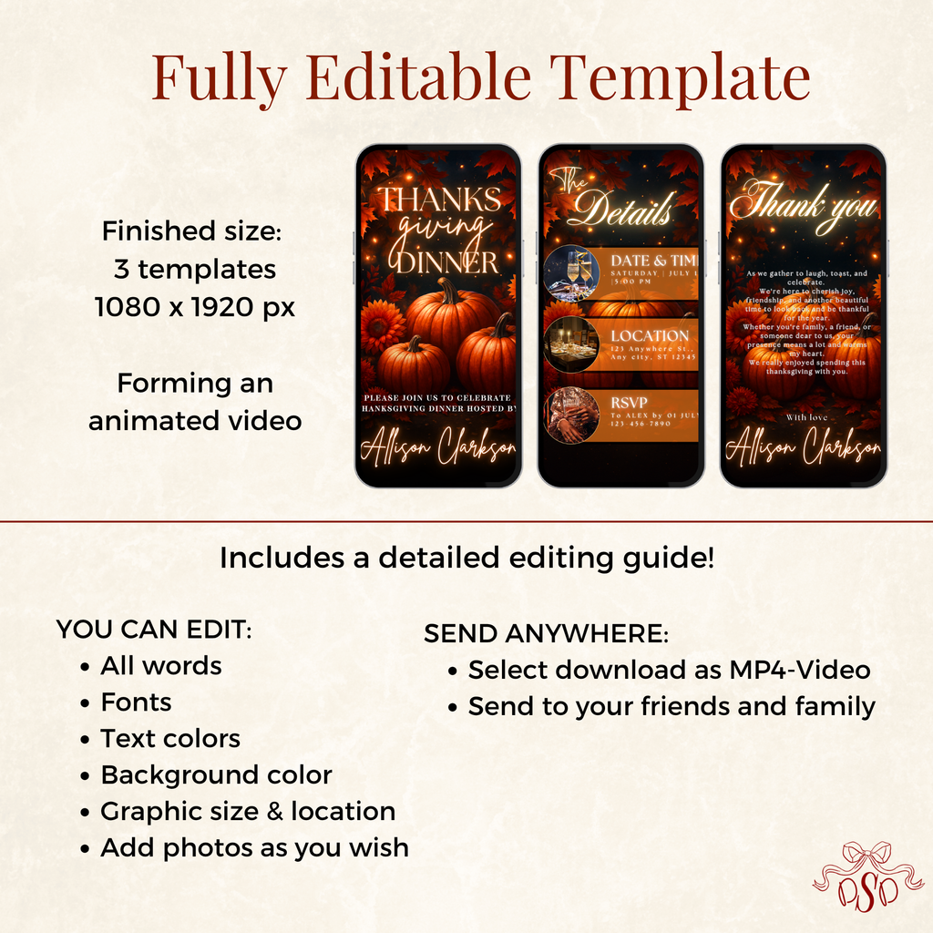 Pumpkin Thanksgiving Dinner Invitation Animated Video - printable design detail