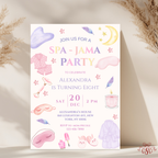 Purple Pink Pastel 8th Spa Jama Birthday Party Invitation - main design preview