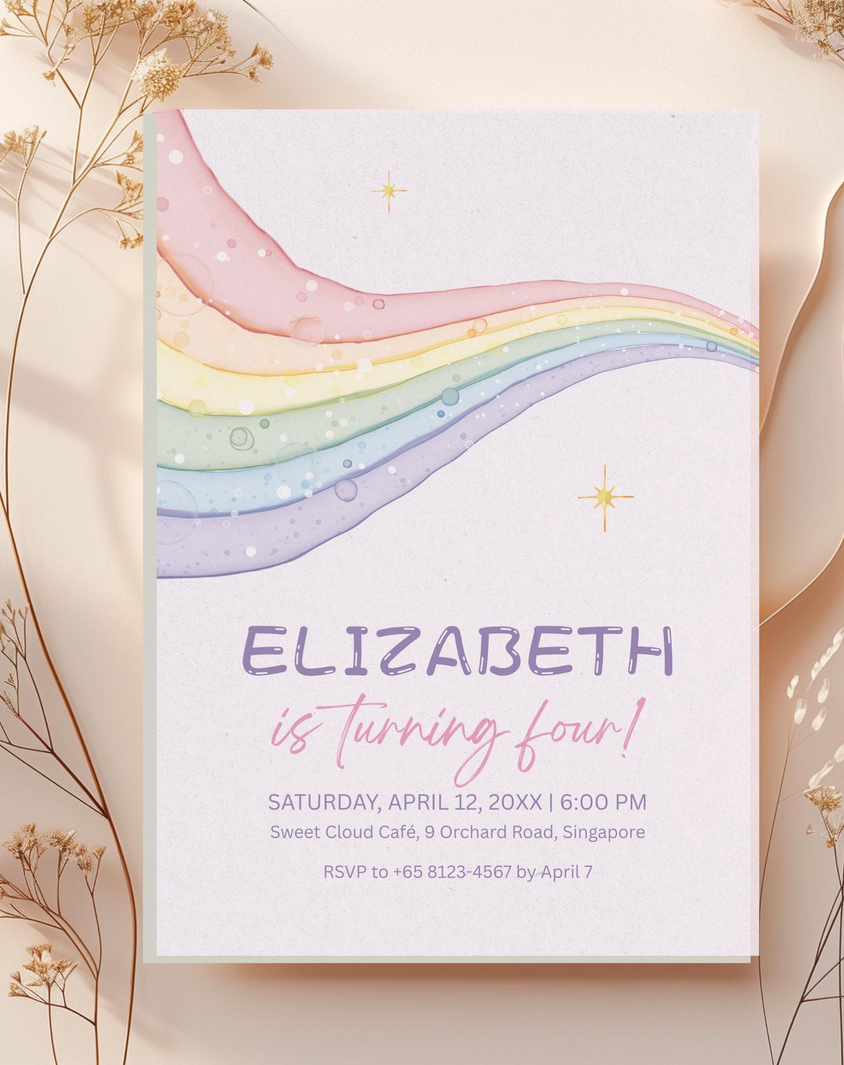 Rainbow Pastel Glitter Birthday Invitation - main design preview