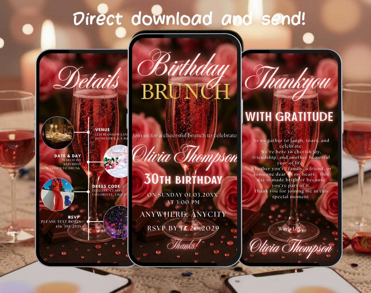 Rose Gold Birthday Brunch Invitation E-vite - main design preview