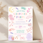 Sleepover Pastel Pajama 11th Birthday Party Invitation - main design preview