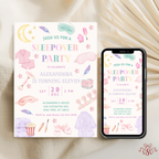 Sleepover Pastel Pajama 11th Birthday Party Invitation - editable Canva template gallery image