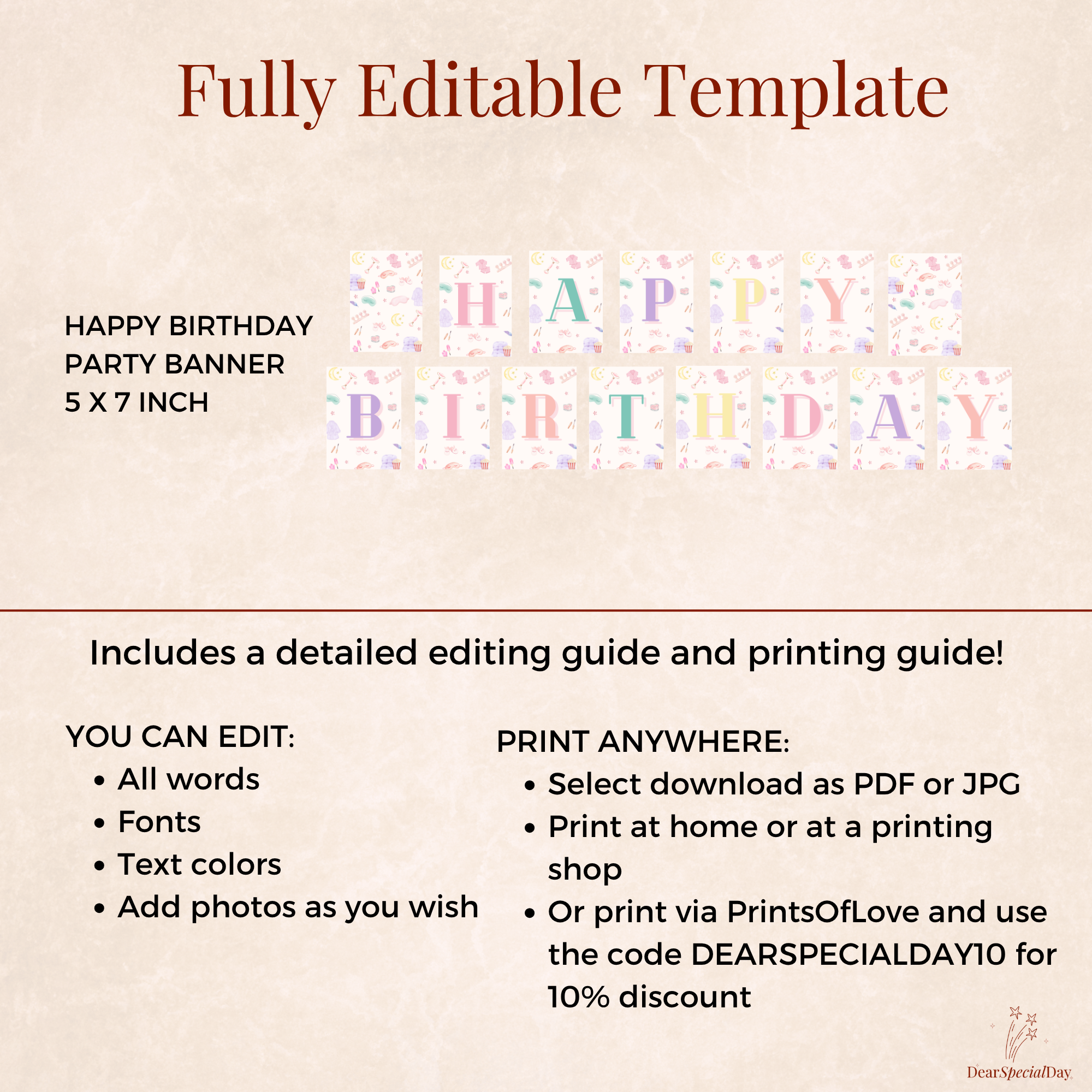 Spa Pajama Pastel Themed Party Banner - printable invite design detail
