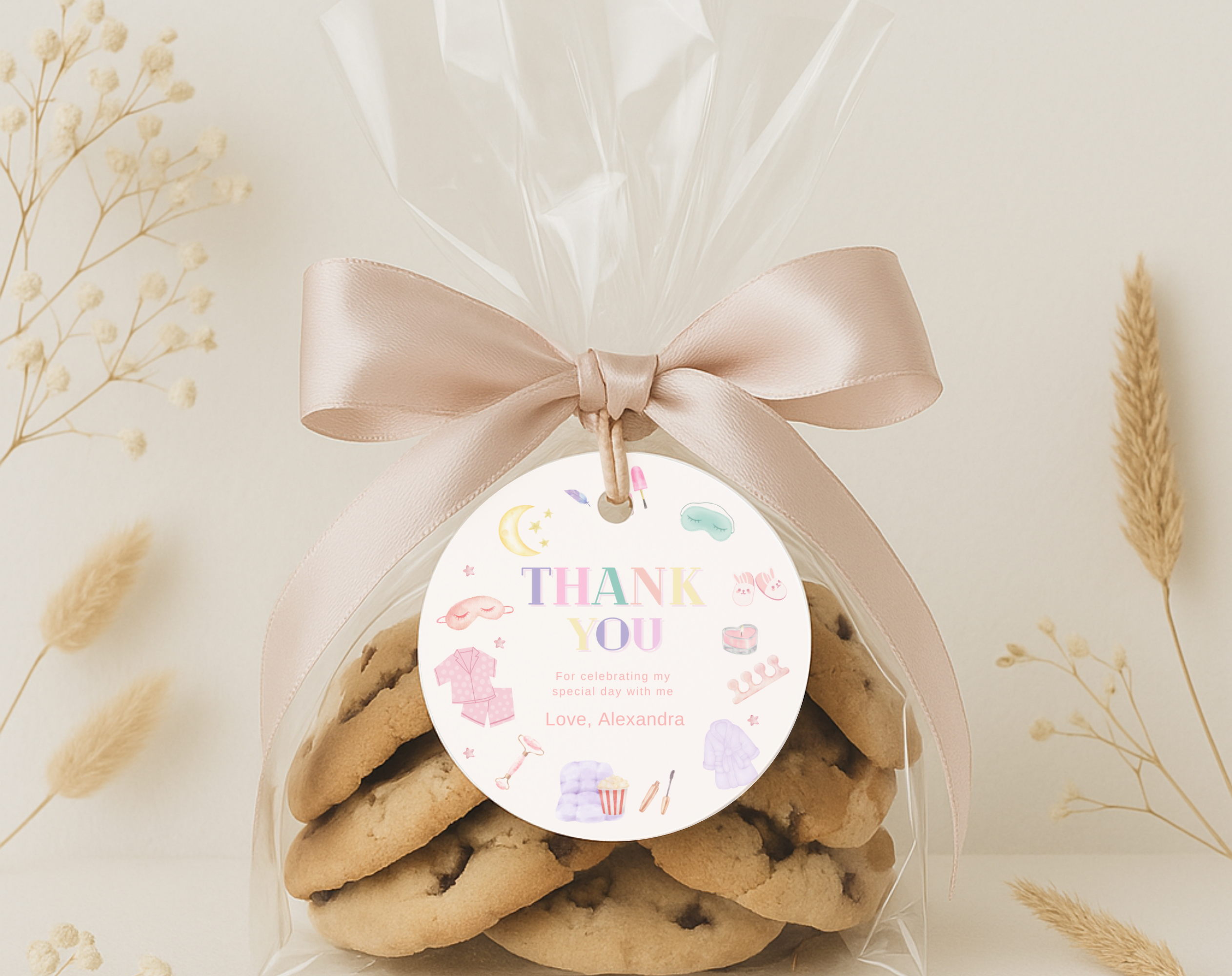 Spa Party Thank You Tags, Set with Photo Card - printable invite design detail