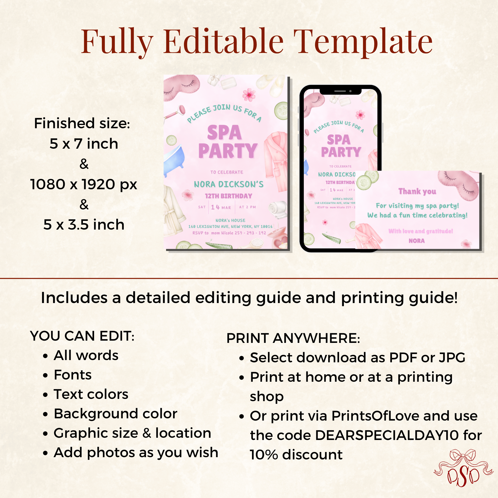 Spa Pink and Green Pamper Party 12th Birthday Invitation - additional gallery view