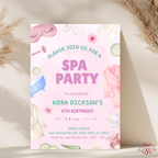 Spa Pink and Green Pamper Party 6th Birthday Invitation - main design preview