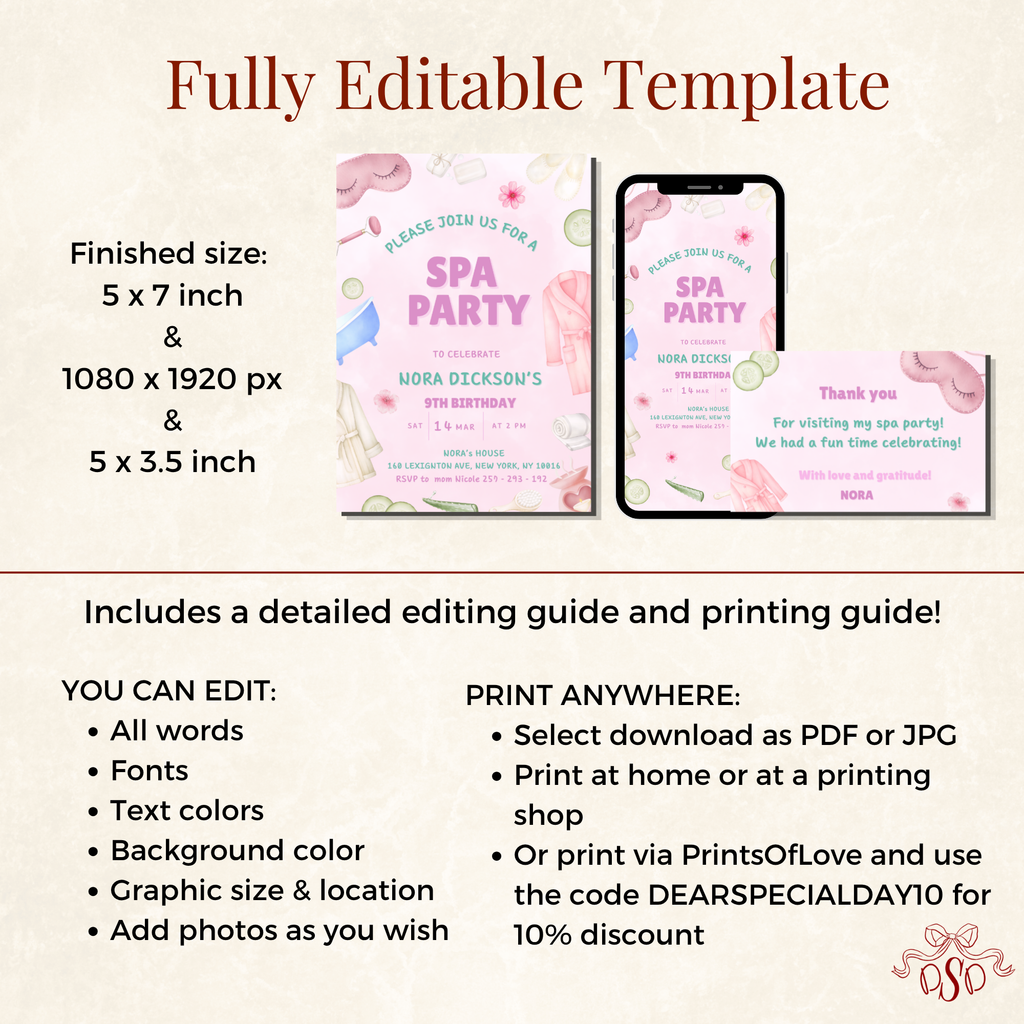 Spa Pink and Green Pamper Party 9th Birthday Invitation - additional gallery view