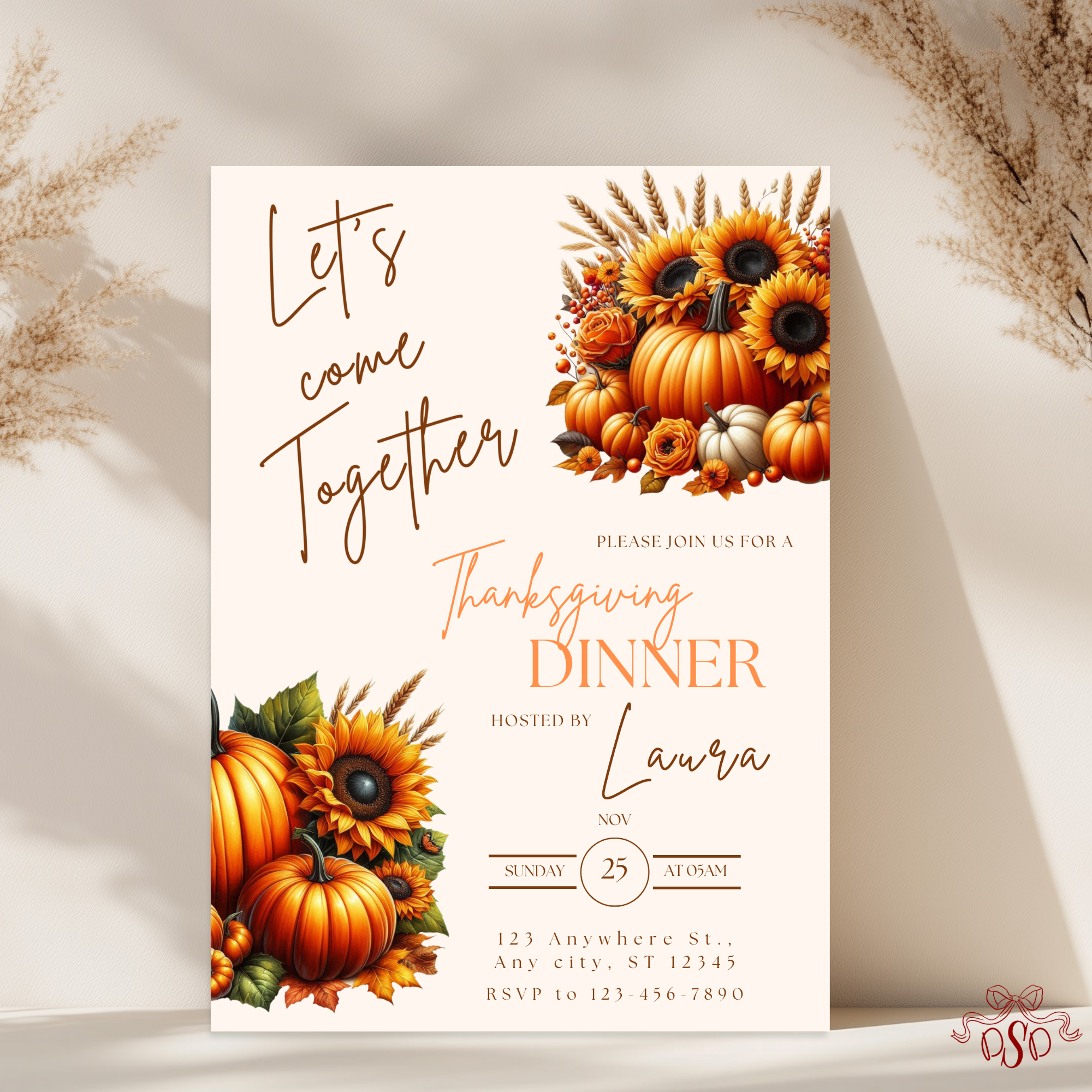 SunFlower Thanksgiving Dinner Invitation - main design preview