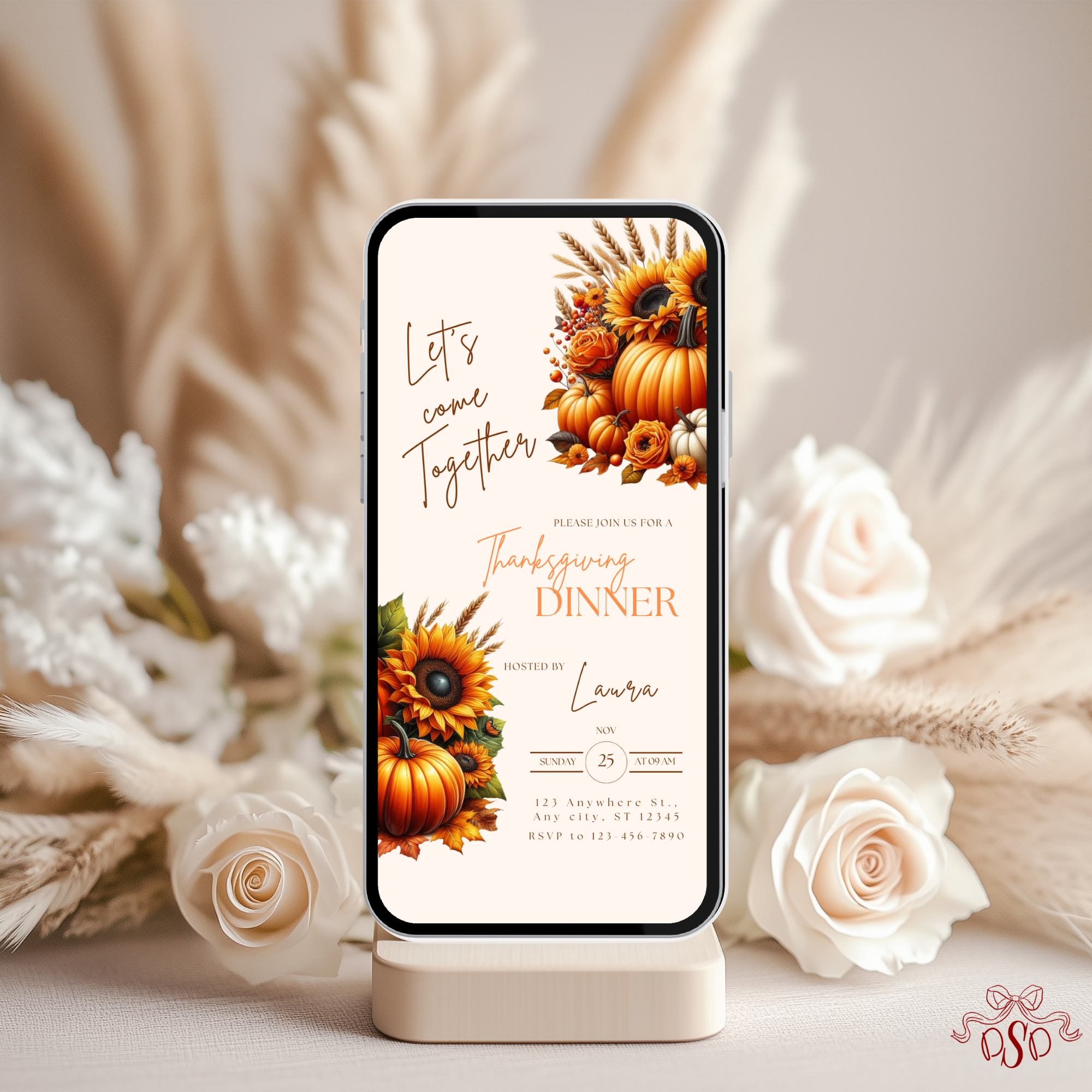 SunFlower Thanksgiving Dinner Invitation - styled invitation mockup