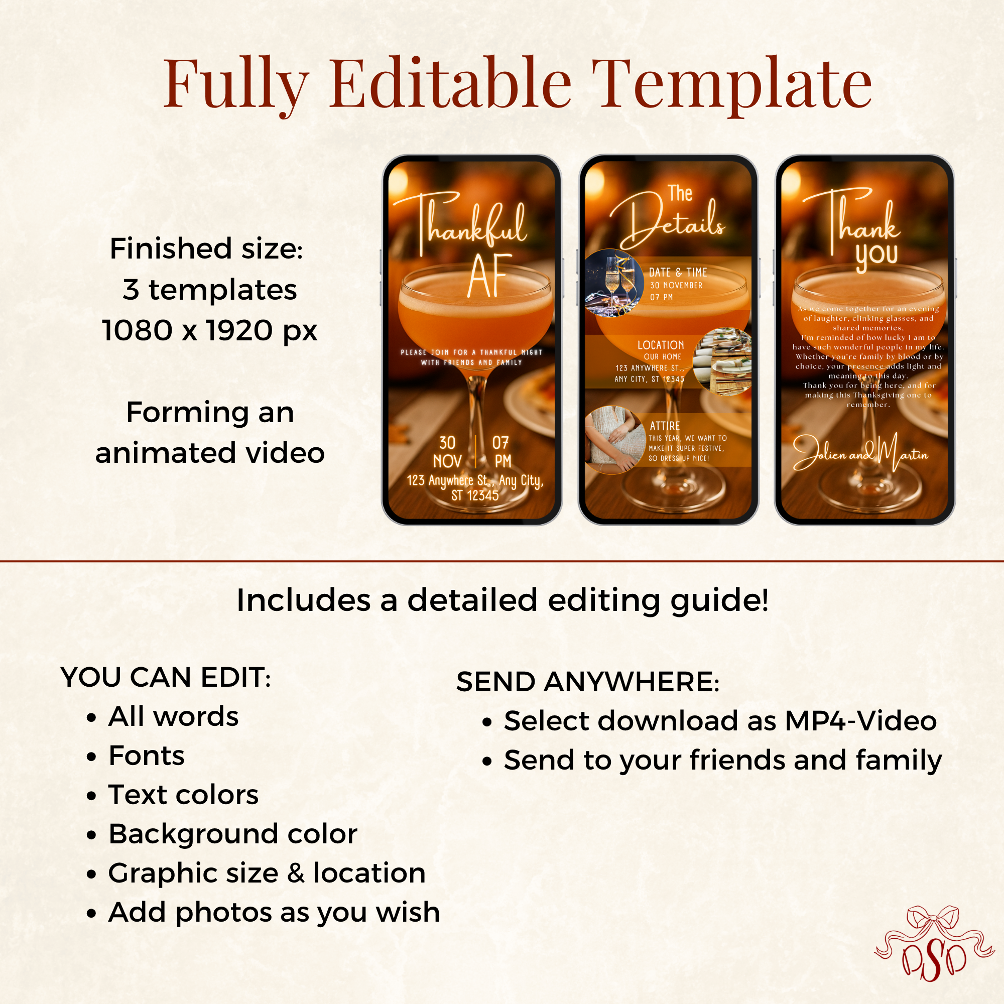 Thankful AF Friendsgiving Dinner Invitation Animated Video - printable design detail