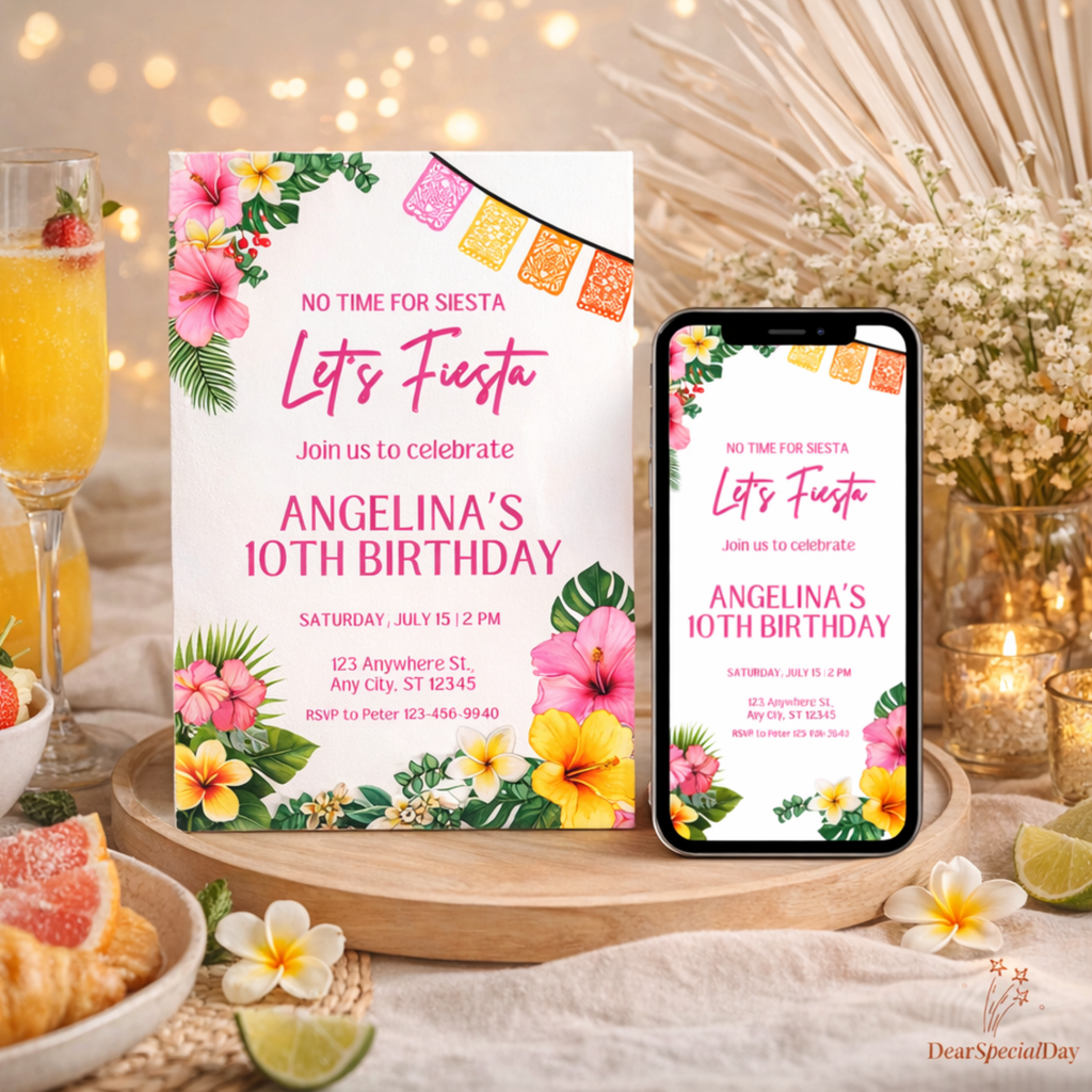 Tropical Fiesta Birthday Invitation - editable Canva template gallery image