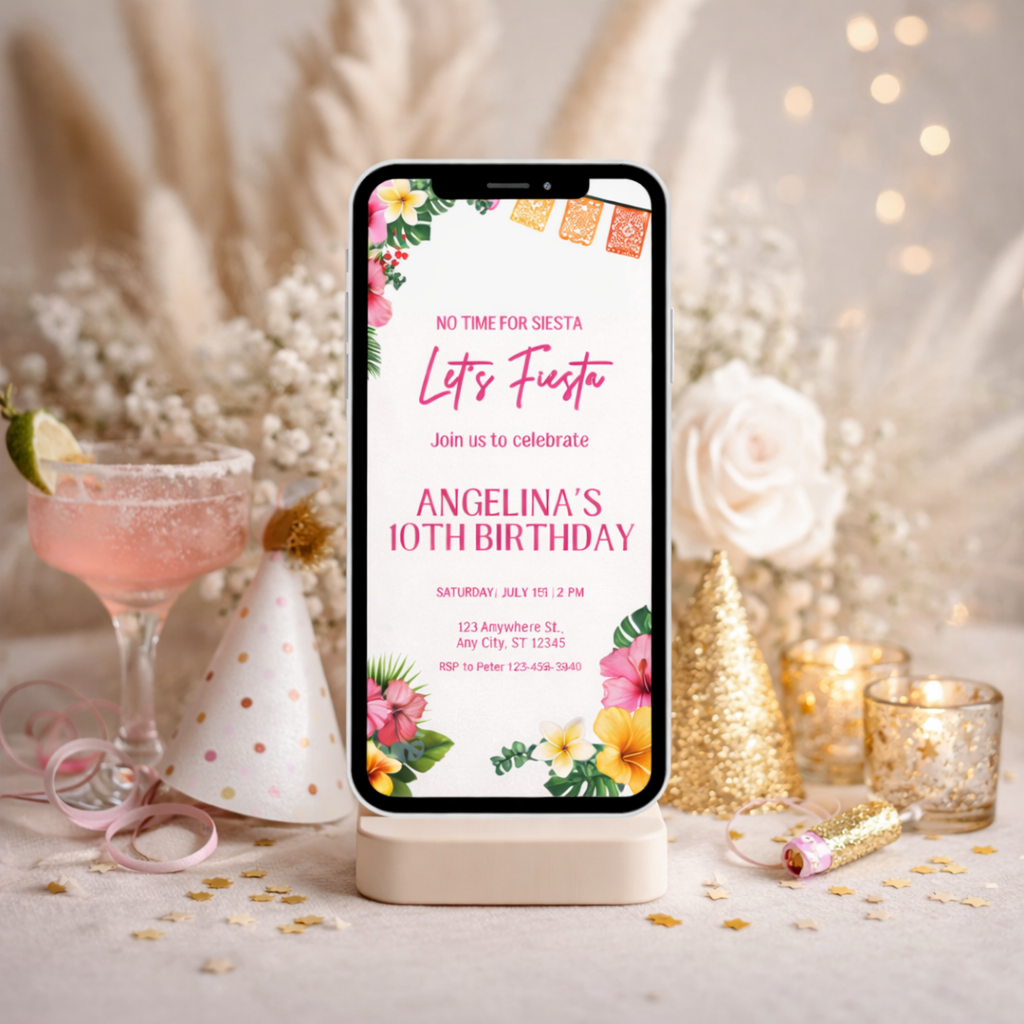 Tropical Fiesta Birthday Invitation - printable invite design detail