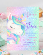 Unicorn Pastel Sparkle Birthday Invitation - main design preview