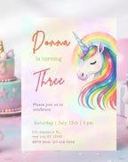 Unicorn Rainbow Pastel Birthday Invitation - editable Canva template gallery image