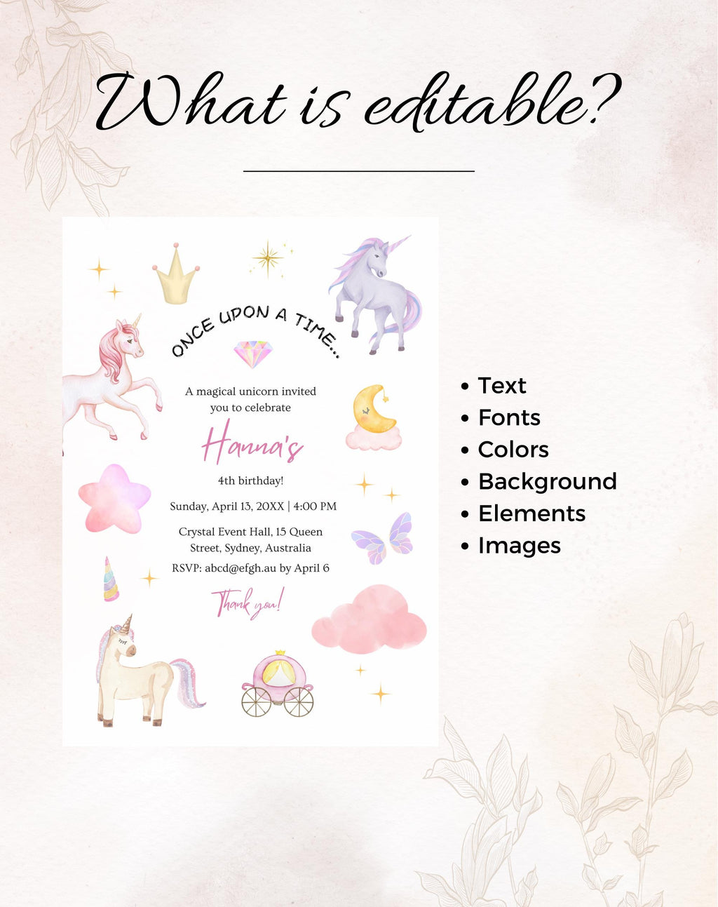 Unicorn Soft Pastel Storybook Birthday Invitation - styled invitation mockup