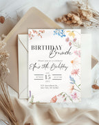 Watercolor Wildflower Birthday Brunch Invitation - styled invitation mockup